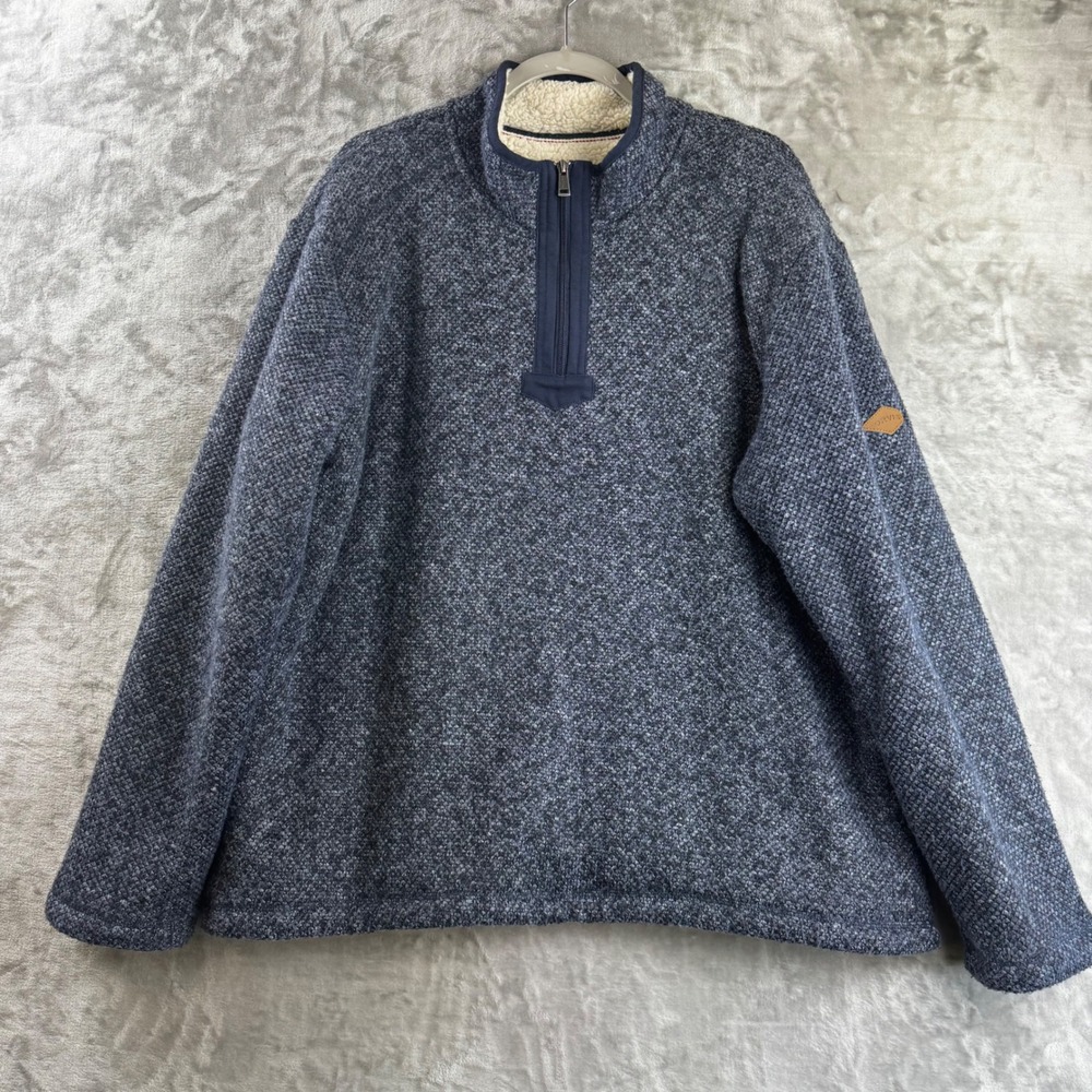 Orvis Pullover Men XL Blue Sherpa Lined Waffle Knit Quarter‎ Zip Fleece (1753)